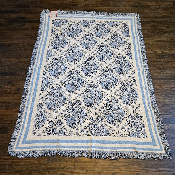 NEW RUG BARN CHRISTINA BLUE COMBO NAVY, MEDIUM BLUE, AND CREAM THROW/ BLANKET - Picture 9 of 11